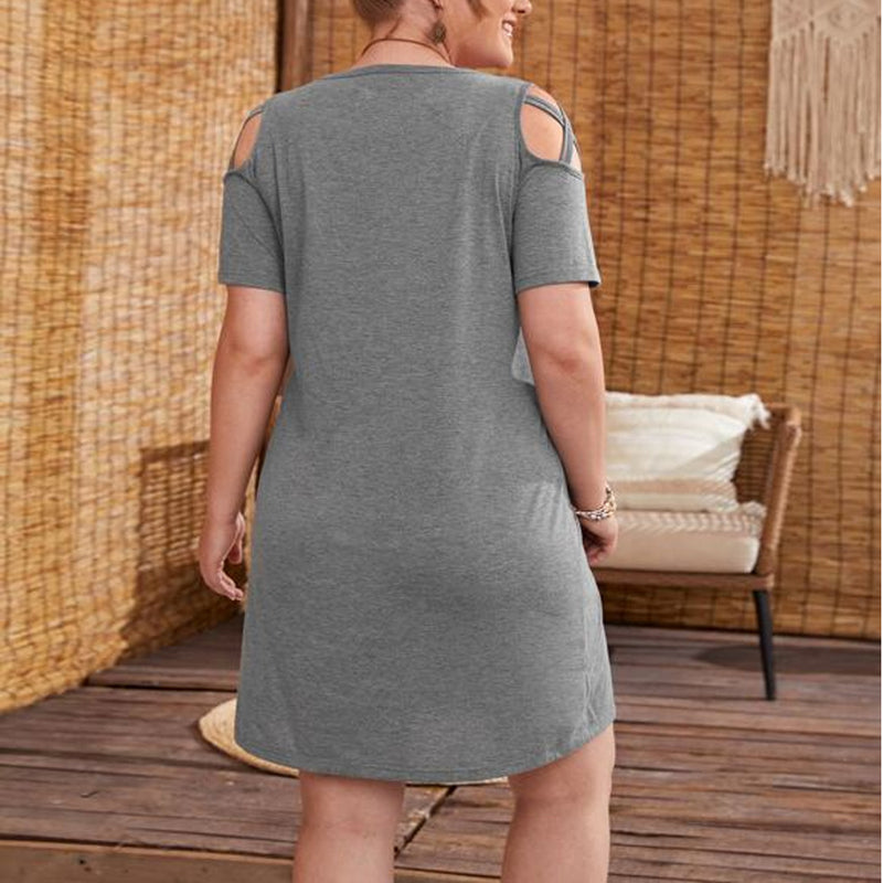 Solid Color Short Sleeve Cold Shoulder Wholesale Plus Size Dresses