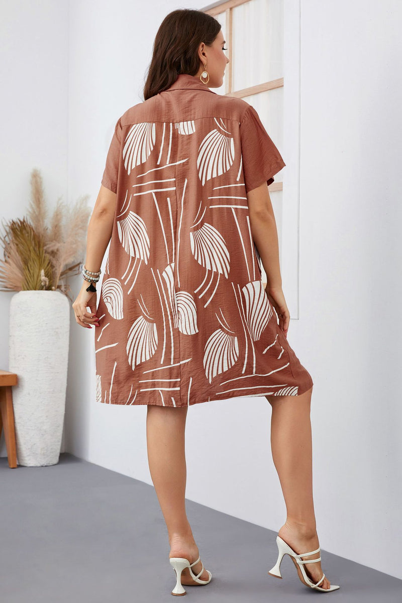 Fashion Print Long Single-Breasted Blouse Loose Short-Sleeve Wholesale Plus Size Clothing