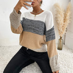 Colorblock Long Sleeve Women Loose Knitwear Wholesale Sweater Vendors