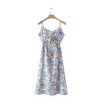 Open Back Bowknot Floral Print Sling Slit Midi Dress Sexy Summer Sundresses Wholesale Dresses