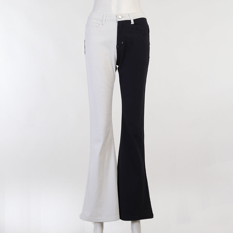 Wholesale Women Fabric Panelling Color Block Straight-leg Jeans