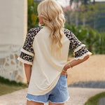 Round Neck Leopard Print Ruffled Mid-Sleeve Loose Womens Tops Casual Wholesale T Shirts