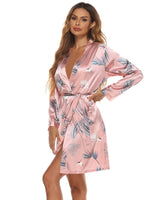 Bathrobe Womens Casual Home Wear Fashion Printed Satin Nightgown Wholesale Loungewear