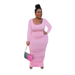 U-Neck Skinny Pleated Plus Size Bodycon Dresses Wholesale For Valentine'S Day & St. Patrick'S Day