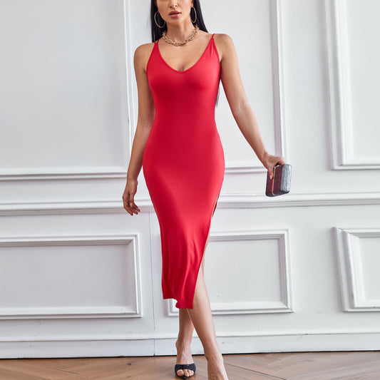 Sexy Bag Hip Backless High Slit Slim Bodycon Dress Wholesale Dresses