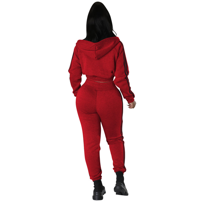 Solid Color Hooded Jacket & Trousers Tracksuits Wholesale Women'S 2 Piece Sets