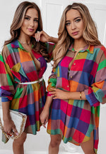 Casual Lapel Long Sleeves Single-Breasted Plaid Print Midi Shirt Dress Wholesale Dresses