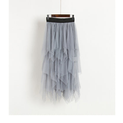 Irregular Hem Mesh Tutu Pleated Midi Skirt SS070013