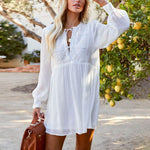 Lace Embroider Puff Sleeve Lace Up V Neck Wholesale White Dresses for Women
