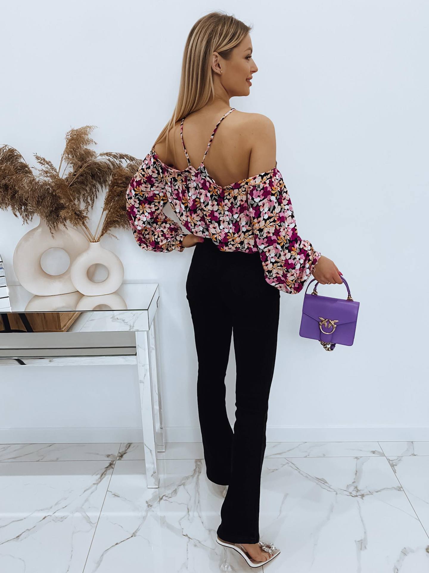 Chiffon Sexy Sling Backless Off Shoulder Floral Tops Wholesale Womens Long Sleeve T Shirts