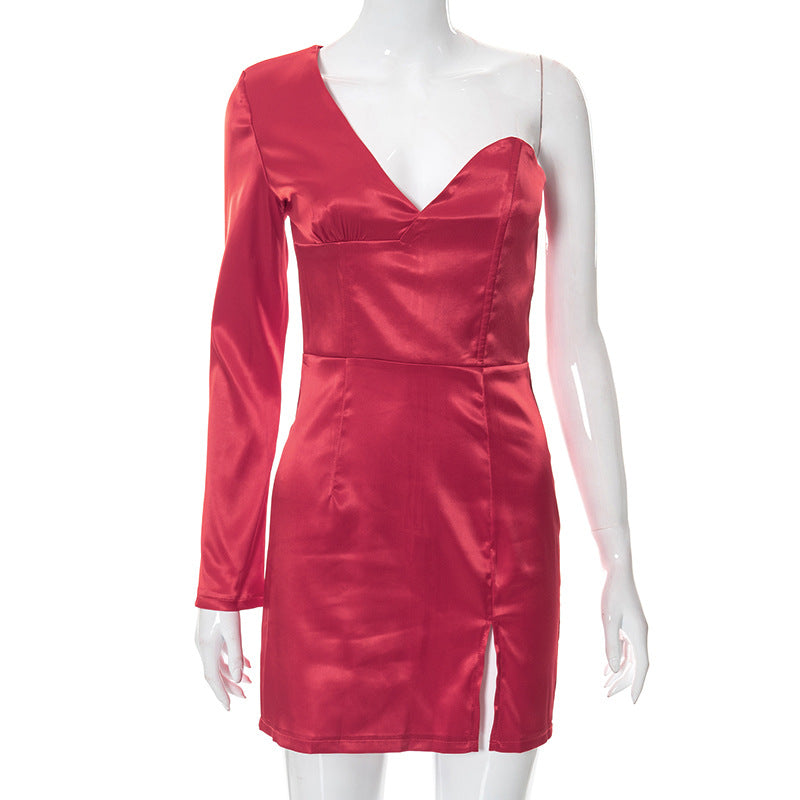 Solid Color One Sleeve Slit Wholesale Mini Dresses