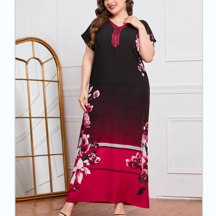 Casual Short-Sleeved Print Loose Maxi Dress Wholesale Plus Size Clothing