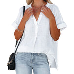 Plaid Print Lapel Collar V Neck Casual Loose Wholesale Blouses for Women Summer
