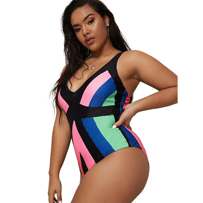 Colorblock One Piece Swimsuits Curve Fashion Plus Size Swimwear Wholesale Vendors