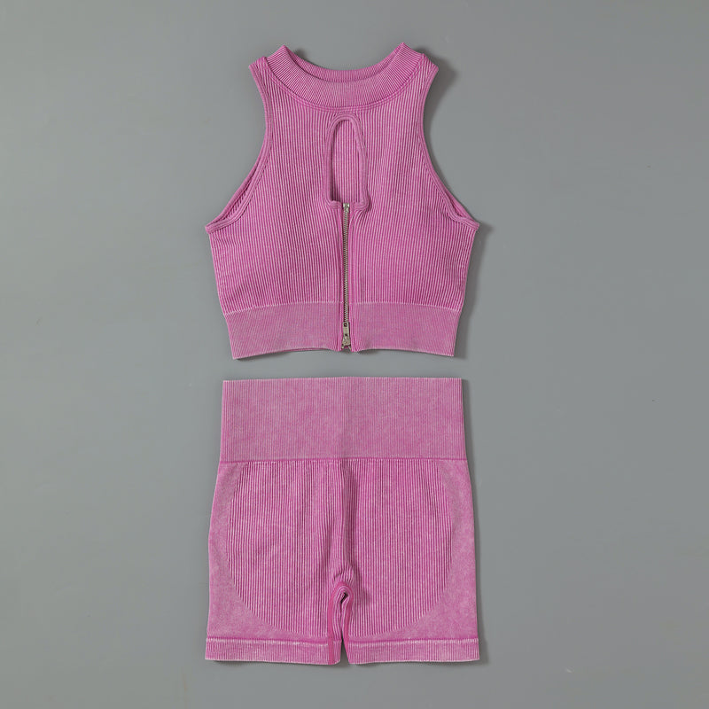 Cutout Sport Vests & Shorts Solid Color Womens 2pcs Yoga Athletic Suits Seamless Activewear Wholesale Workout Clothes