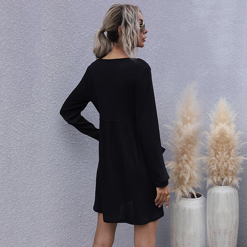 Loose Long Sleeve Slim Solid Color Knitted Dress Wholesale Dresses