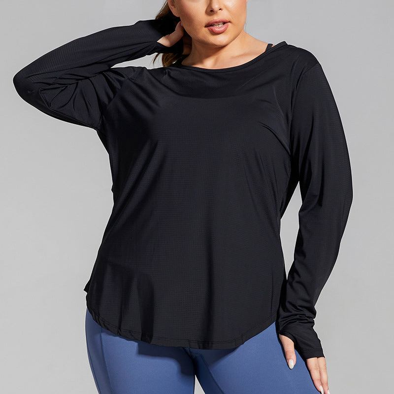 Mesh Stitching Long-Sleeve Sports Tops Breathable T-Shirts Wholesale Plus Size Clothing