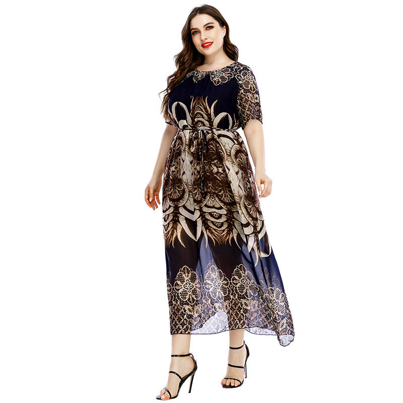 Plus Size Short Sleeve Wholesale Printing Maxi Dress