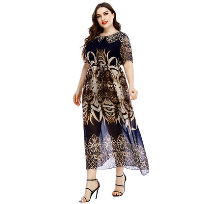 Plus Size Short Sleeve Wholesale Printing Maxi Dress