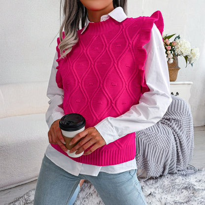 Solid Color Sleeveless Sweater Frill Sleeve Vests Wholesale Womens Tops