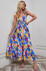 Sexy Backless Printed Resort Smocked Dress Wholesale Maxi Dresses
