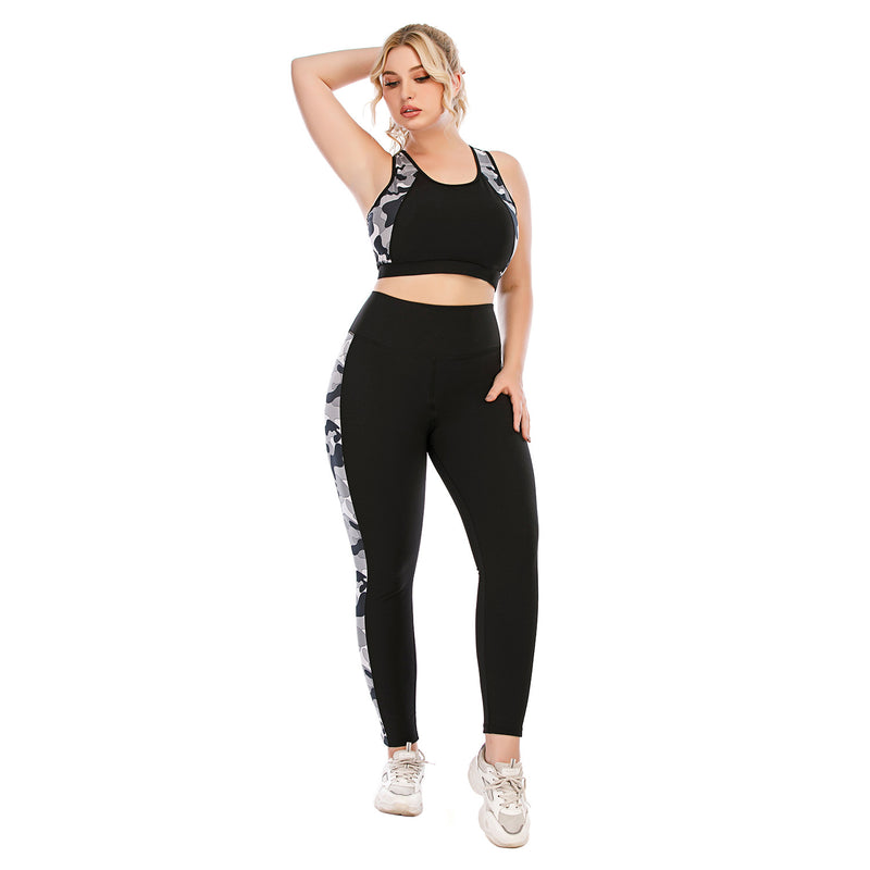 Sport Bra & Leggings Camo Print Curvy Fitness Yoga Suits Activewears Workout Plus Size Two Piece Sets Wholesale