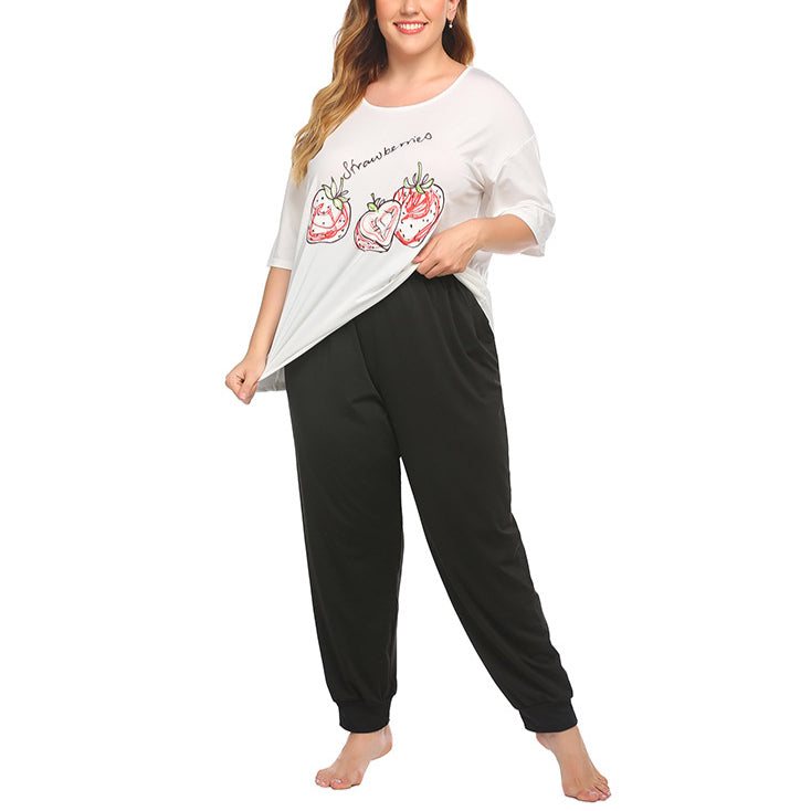 Printed T-Shirt & Trousers Curvy Pajamas Sets Wholesale Plus Size Clothing