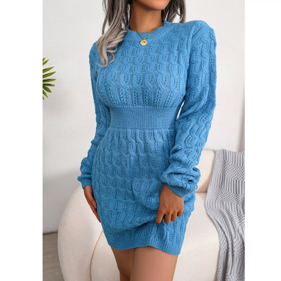 Casual Twist Bottom Solid Color Knitted Slim Sweater Dress Wholesale Dresses