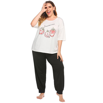 Printed T-Shirt & Trousers Curvy Pajamas Sets Wholesale Plus Size Clothing