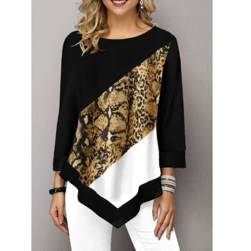 Fashion Print Tops Casual Three-Quarter Sleeve Loose Round Neck Womens T Shirts Wholesale