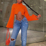 Sexy Women Flared Sleeves Short Knitwear Wholesale Sweater Vendors
