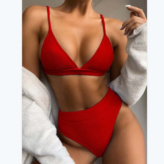 Solid Color Simple 2pcs Bikini Sets Wholesale Womens Swimwear