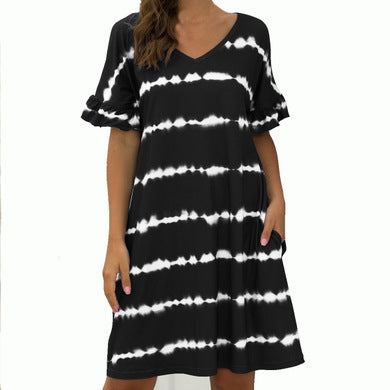 Mid-Length Striped Print T-Shirt Dress Wholesale Dresses