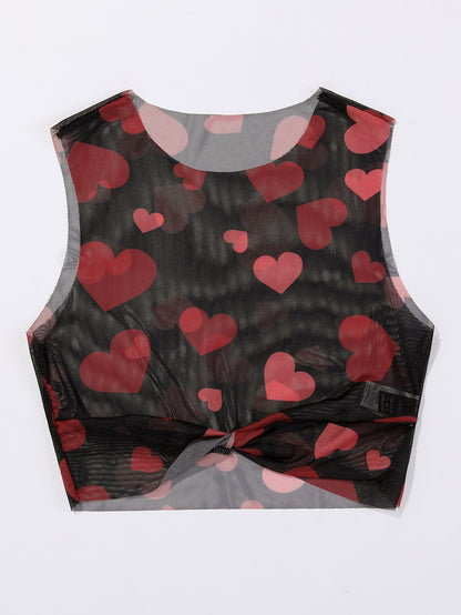 Wholesale Women's Holiday Wear Sleeveless Printed Heart Wholesale Crop Tank Tops For Valentine'S Day