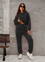 Casual Hooded Sweatshirt & Drawstring High Waist Pants Solid Color Wholesale Womens 2 Piece Sets