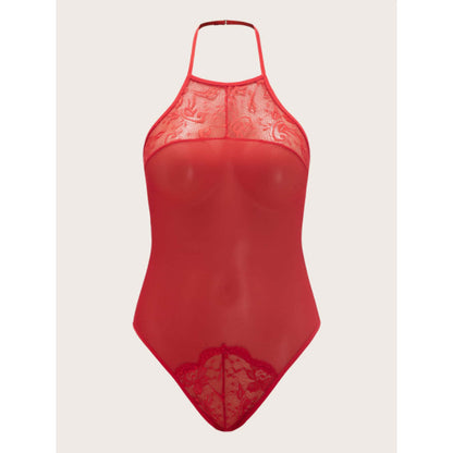 Red Lace Mesh Sheer Halterneck Wholesale Lingerie For Women Summer