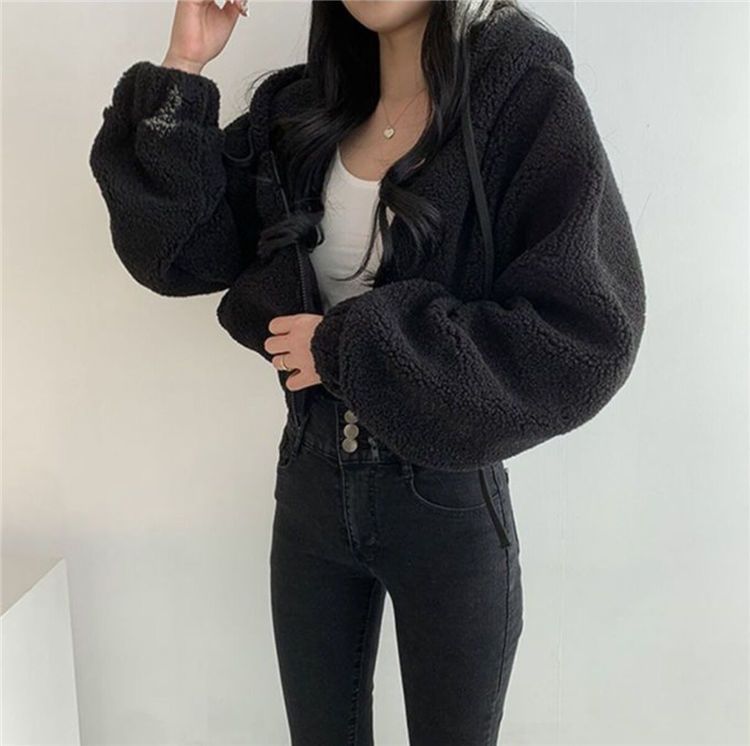 All-Match Simple Casual Loose Warm Thickened Short Hooded Jacket Wholesale Women Top