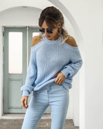 Halterneck Off Shoulder Long-Sleeve Sweater Wholesale Womens Tops