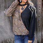 Leopard Print Long Sleeve Halterneck V Neck Patchwork Wholesale Blouses For Women