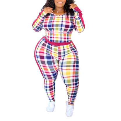 Plus Size Gingham Slim Wholesale Women 2pcs Sets