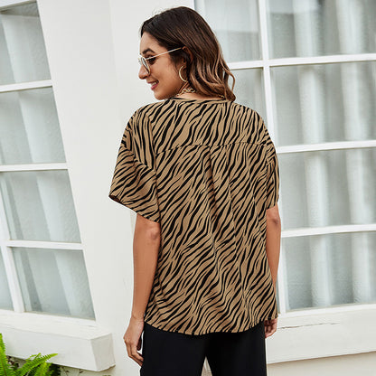 Women's Casual Short Sleeve Leopard Button Wholesale Shirt Blouses Summer