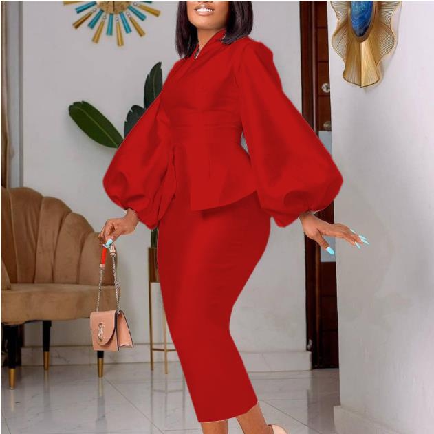 Wholesale Xmas Lantern Sleeve Slim Dress