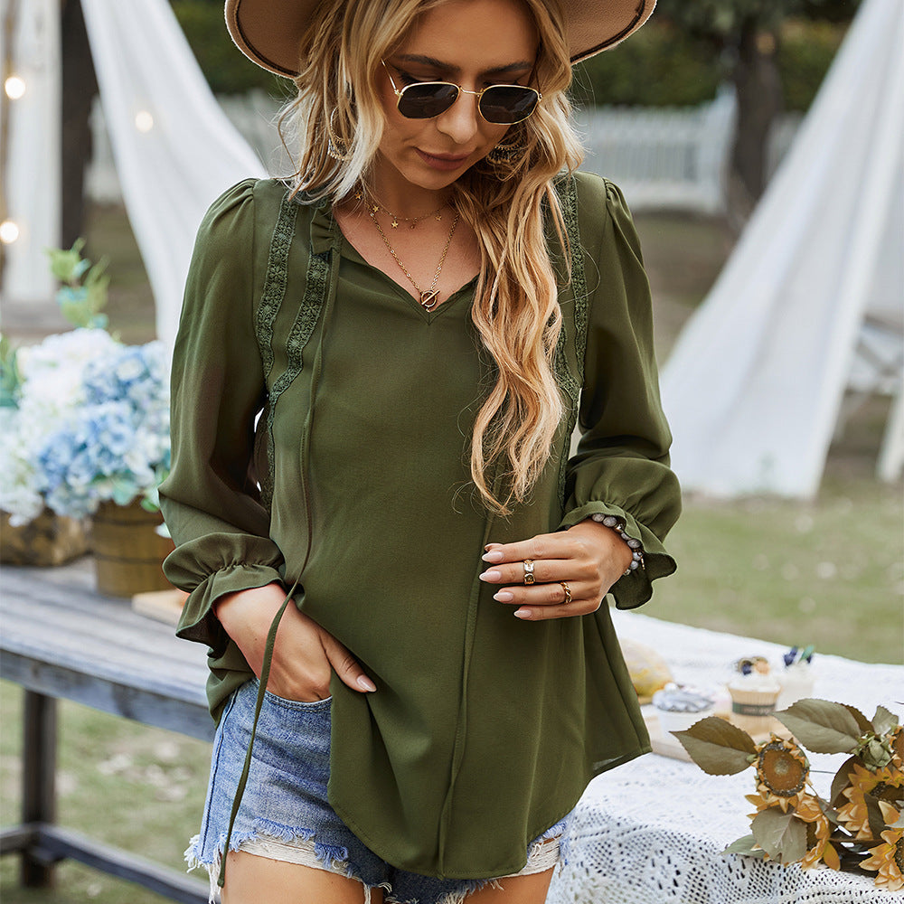 Solid Color Long Sleeve Women T-Shirt Casual Wholesale Blouse