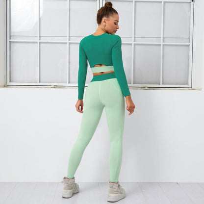 Athletic Suits 2pcs Sets Colorblock Short Tops & Leggings Activewears Wholesale Workout Clothes