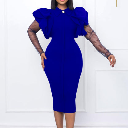 Polka Dot Mesh Sleeve Bodycon Pencil Dress Wholesale Dresses