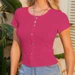 Pullover Short Sleeve Crew Neck Single Breasted Knit Blouses Wholesale Women'S Tops