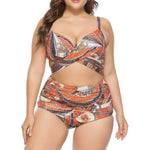 Ethnic Style Print High Waist Split Curve Bikini Sets Fashion Plus Size Swimwear Wholesale Vendors