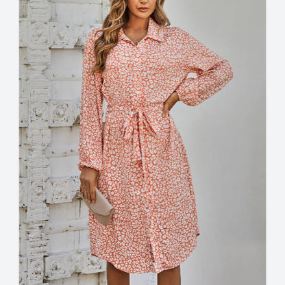 Fashion Slim Lace-Up Floral Print Shirtdress Wholesale Dresses