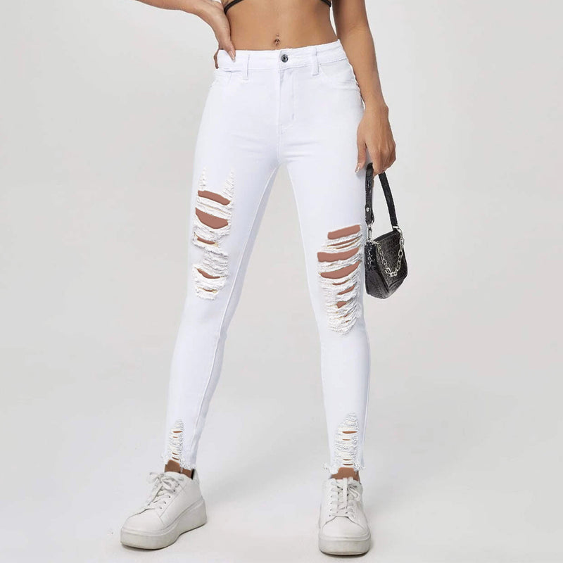 Fashion Micro-Stretch Ripped Stretch Denim Chinos Wholesale Jeans