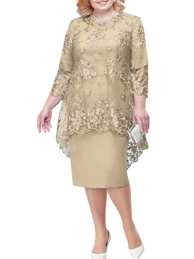 Lace Embroidery Curvy Pencil Dresses Wholesale Plus Size Clothing